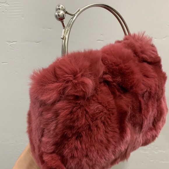 Handmade Real Rex Rabbit Fur Kisslock Satchel Bag/ Crossbody - Picture 10 of 13